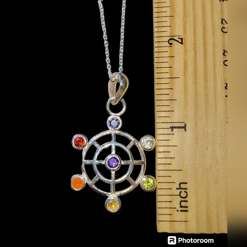 Seven Gemstone Meditation Chakra Pendant & Chain in Sterling Silver